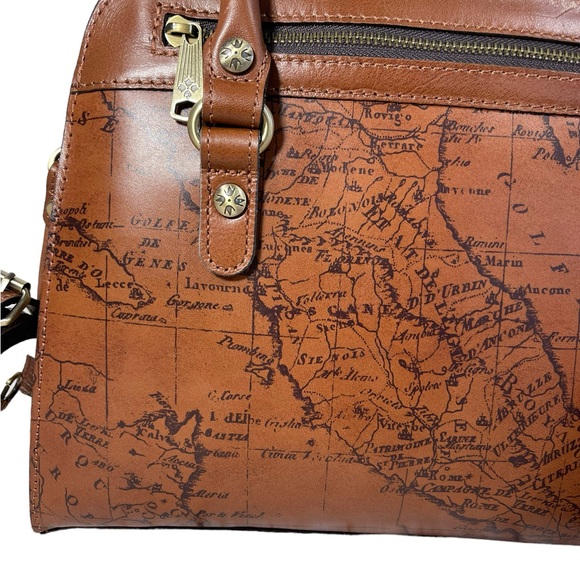 Patricia Nash Signature Map Calvi Square Leather Satchel Shoulder Bag Saddlebag - Picture 4 of 15